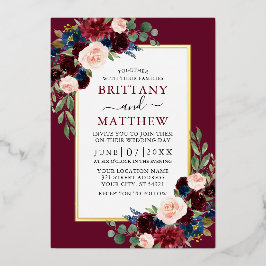 Elegantes Watercolor Floral Burgundy Wedding Gold Folieneinladung