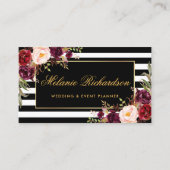 Elegantes Watercolor Floral Gold Schwarz Streifen Visitenkarte (Vorderseite)