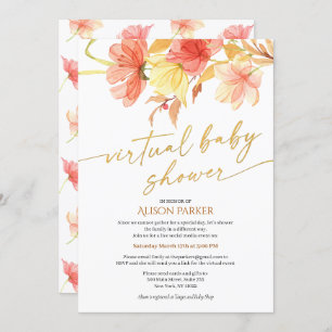 Elegantes Watercolor Floral Gold Script Virtual Einladung