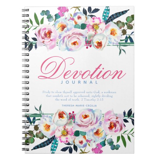 Elegantes Watercolor Floral Named Devotion Journal Notizblock (Vorderseite)