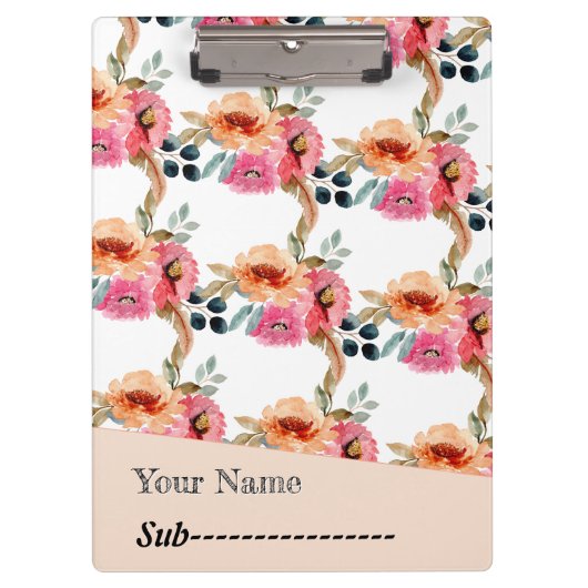 Elegantes Watercolor Floral Notebook Klemmbrett (Vorderseite)