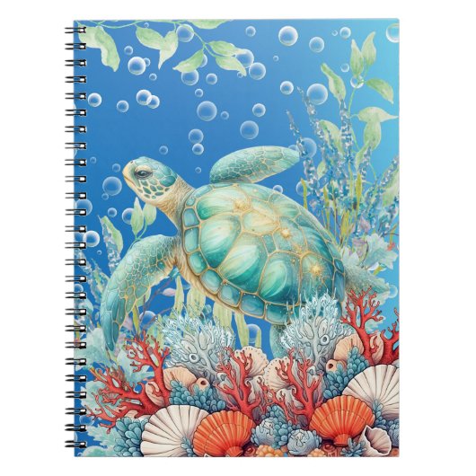 Elegantes Watercolor Floral Sea Turtle Notebook Notizblock (Vorderseite)