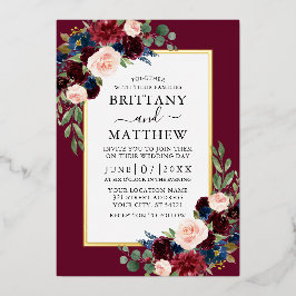 Elegantes Watercolor Floral Wedding Burgundy Gold Folieneinladung