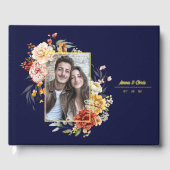 Elegantes Watercolor Floral Wedding Foto Gold Gästebuch (Vorderseite)