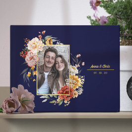 Elegantes Watercolor Floral Wedding Foto Gold Gästebuch