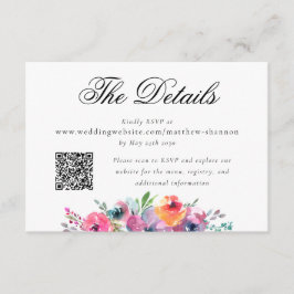 Elegantes Watercolor Floral Wedding RSVP Details Begleitkarte