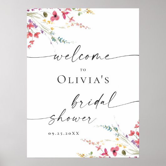 Elegantes Watercolor Floral WELCOME Brautparty Poster (Vorne)