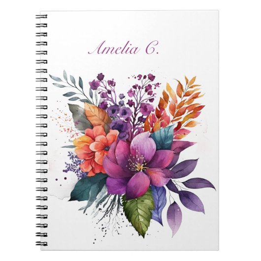 Elegantes Watercolor Floral White Notebook Notizblock (Vorderseite)