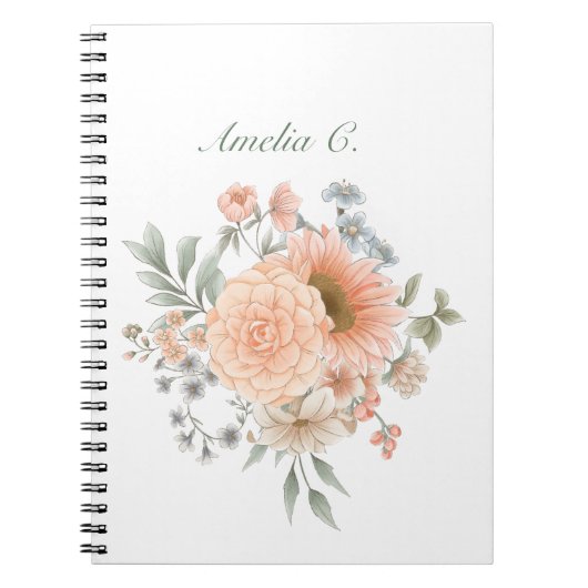Elegantes Watercolor Floral White Notebook Notizblock (Vorderseite)