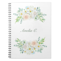 Elegantes Watercolor Floral White Notebook