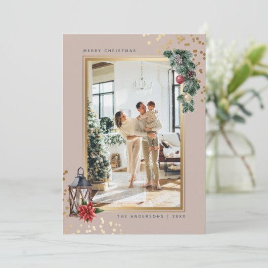 Elegantes Watercolor Foto Weihnachten (Stehend Vorderseite)