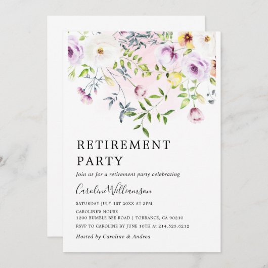 Elegantes Watercolor Gartengarten Blume Ruhestand Einladung (Vorne/Hinten)