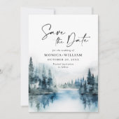 Elegantes Watercolor-Gebirge Wald Hochzeit Foto Save The Date (Vorderseite)