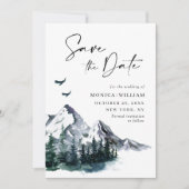 Elegantes Watercolor-Gebirge Wald Hochzeit Foto Save The Date (Vorderseite)