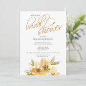 Elegantes Watercolor Gelbes Hochzeitssemble Brautp Einladung (Stehend Vorderseite)