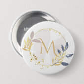 Elegantes Watercolor Gold Wreath Monogramm Button (Vorne & Hinten)