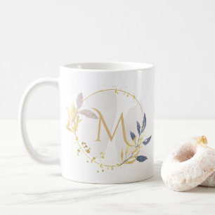 Elegantes Watercolor Gold Wreath Monogramm Kaffeetasse