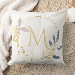 Elegantes Watercolor Gold Wreath Monogramm Kissen