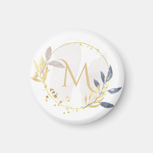 Elegantes Watercolor Gold Wreath Monogramm Magnet