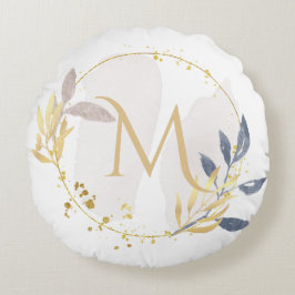Elegantes Watercolor Gold Wreath Monogramm Rundes Kissen