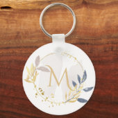 Elegantes Watercolor Gold Wreath Monogramm Schlüsselanhänger (Vorderseite)