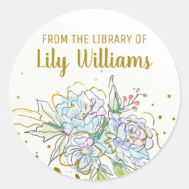 Elegantes Watercolor Goldenes Buchzeichen Runder Aufkleber