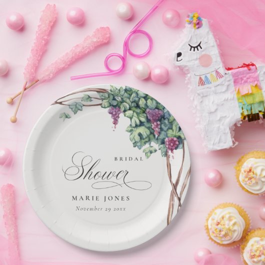 Elegantes Watercolor Grapevine Foliage Brautparty Pappteller (Party)