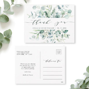 Elegantes Watercolor Green Foliage Vielen Dank Postkarte