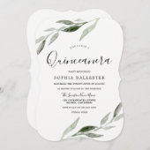 Elegantes Watercolor Green Leaf Quinceanera Party Einladung (Vorne/Hinten)