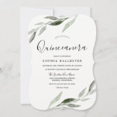 Elegantes Watercolor Green Leaf Quinceanera Party Einladung (Vorderseite)