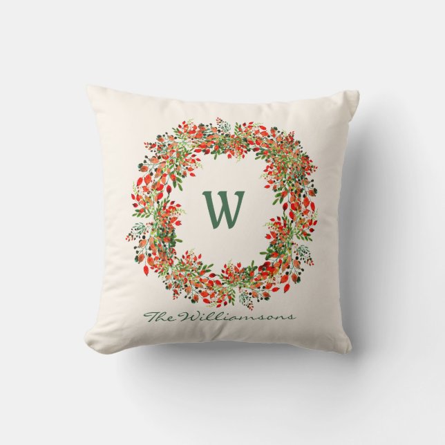 Elegantes Watercolor Greenerity Wreath Monogramm C Kissen (Vorderseite)