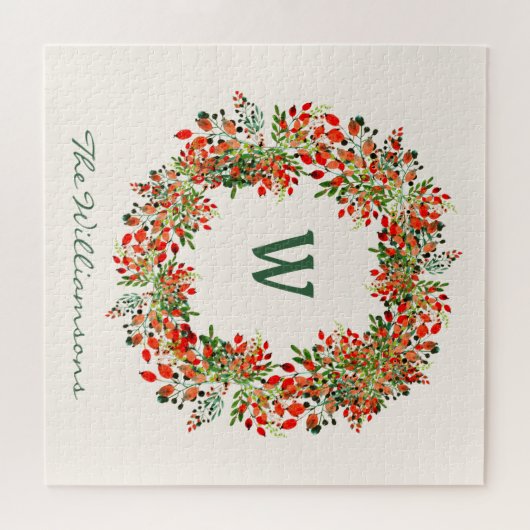 Elegantes Watercolor Greenerity Wreath Monogramm C Puzzle (Horizontal)