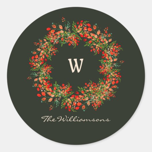 Elegantes Watercolor Greenerity Wreath Monogramm C Runder Aufkleber (Vorderseite)