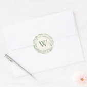 Elegantes Watercolor Greenerity Wreath Monogramm Runder Aufkleber (Umschlag)