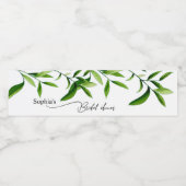 Elegantes Watercolor Greennery Blätter Brautparty Wasserflaschenetikett (Einzelnes Label)