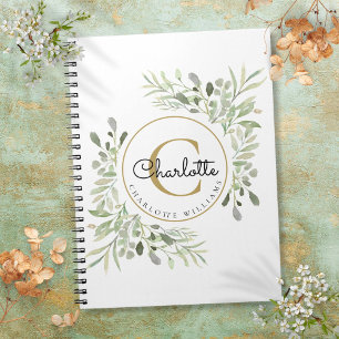 Elegantes Watercolor-Grün-Monogramm-Name Notizblock