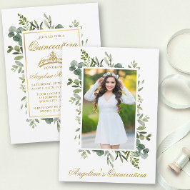 Elegantes Watercolor Grüne Foto Quinceanera Einladung