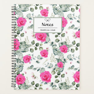 Elegantes Watercolor Grüne Rosa Blume Muster Planer