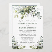 Elegantes Watercolor Grünes Foto Hochzeit Einladung (Vorne/Hinten)