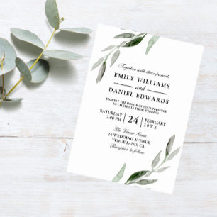Elegantes Watercolor Grünes Leaf Hochzeit Einladun Einladung