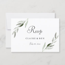 Elegantes Watercolor Grünes Leaf Hochzeit Einladun RSVP Karte