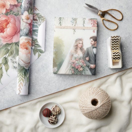 Elegantes Watercolor Hochzeitspapier Geschenkpapier (Kunsthandwerk)