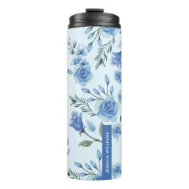 Elegantes Watercolor Hübsch Blue Floral Monogramm Thermosbecher
