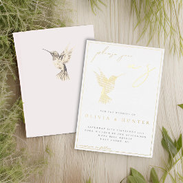 Elegantes Watercolor Hummingbird Wedding Gold Folieneinladung