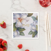 Elegantes Watercolor Ivory Magnolia Gold Monogramm Serviette (Beispiel)