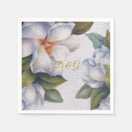 Elegantes Watercolor Ivory Magnolia Gold Monogramm Serviette