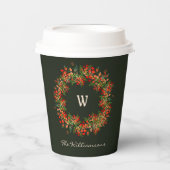 Elegantes Watercolor Kraut Mit Monogramm Weihnacht Pappbecher (Vorderseite)