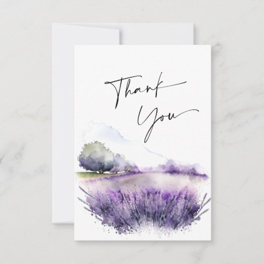 Elegantes Watercolor Lavender Blume Hochzeit Dankeskarte (Vorderseite)