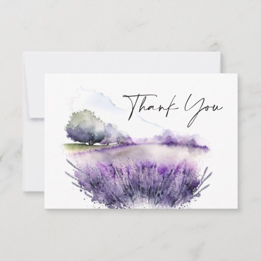 Elegantes Watercolor Lavender Blume Hochzeit Dankeskarte (Vorderseite)