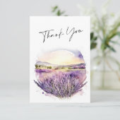 Elegantes Watercolor Lavender Blume Hochzeit Dankeskarte (Stehend Vorderseite)